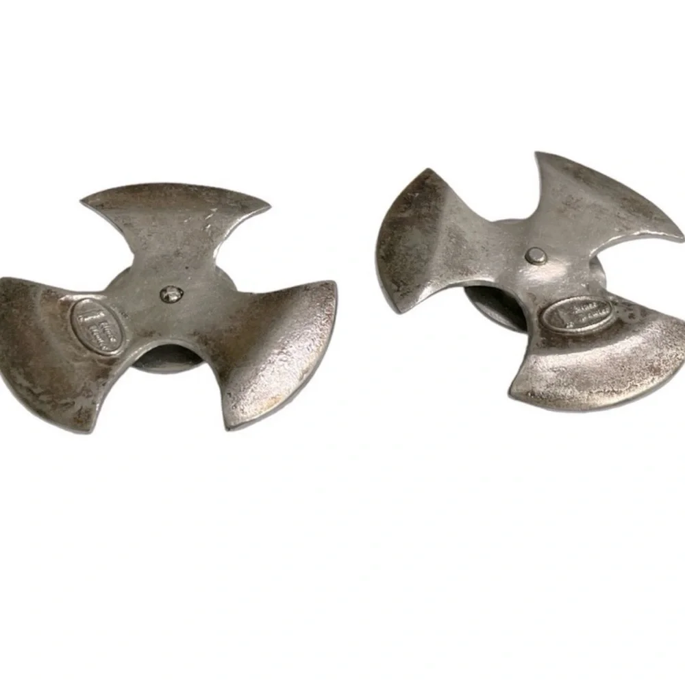 Vintage Piper Pewter Celtic Axe Head Candle Holders Knox Trinity Knot Set of 2